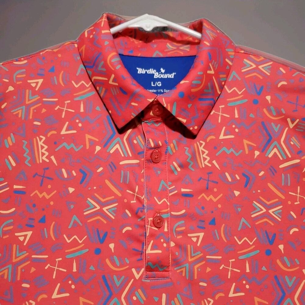 Birdie Bound Shirt Mens Large Pink Retro 90s Geometric Lightweight Golf Polo